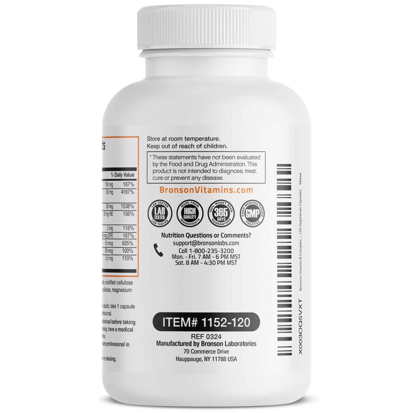 Bronson Vitamin B Complex with Vitamin C Capsules, 120 Capsules