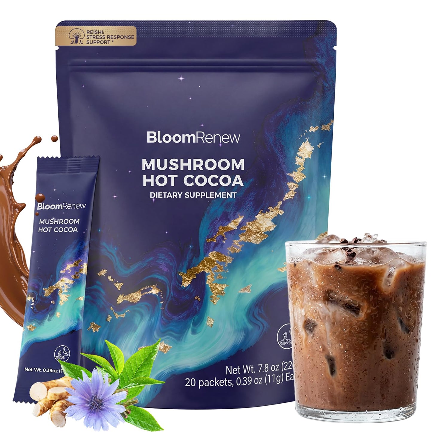 BloomRenew Mushroom Hot Cocoa Powder, 20 Packets
