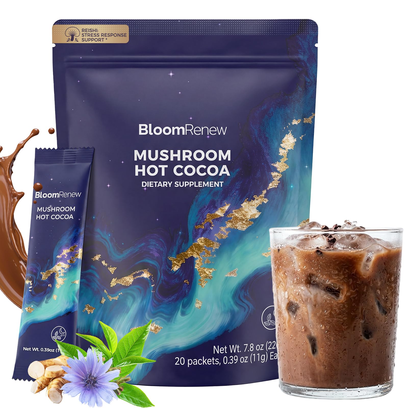 BloomRenew Mushroom Hot Cocoa Powder, 20 Packets