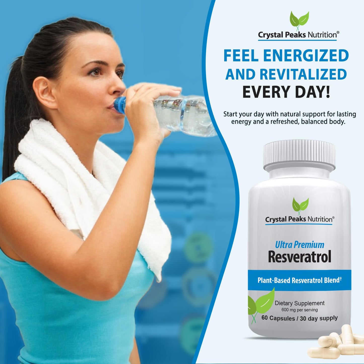 Crystal Peaks Nutrition Resveratrol Supplement Trans-Resveratrol Capsule 60 Count