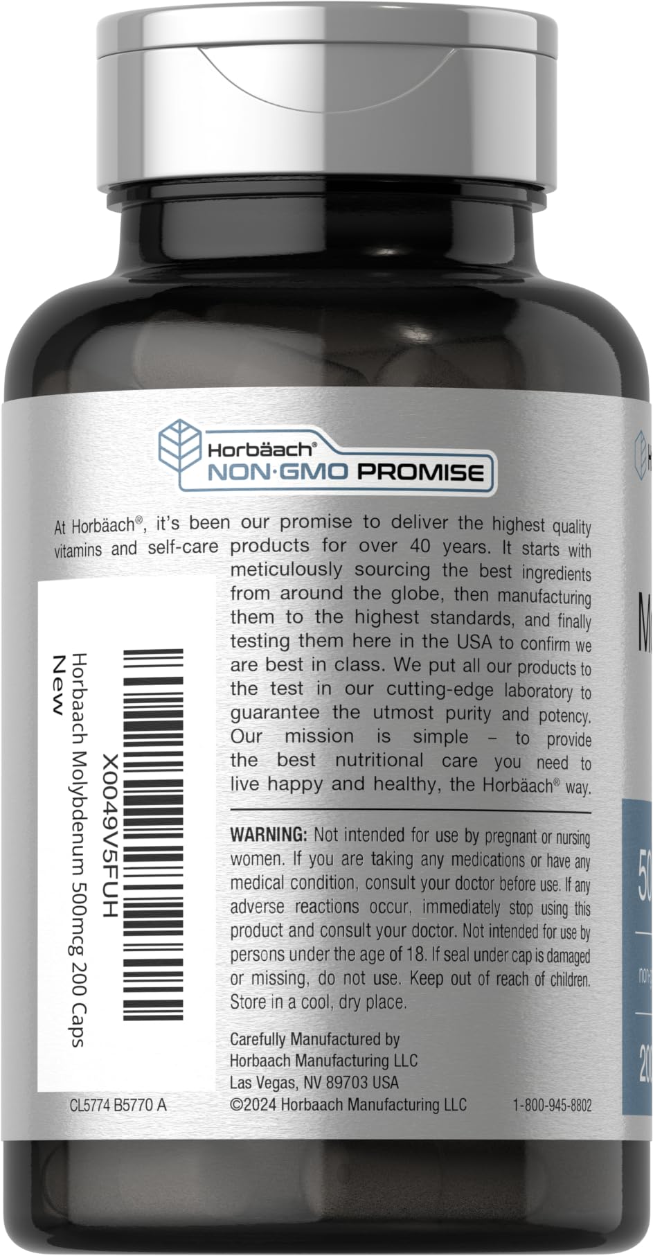 Horbäach Molybdenum Supplement 500mcg Capsules, 200 Capsules