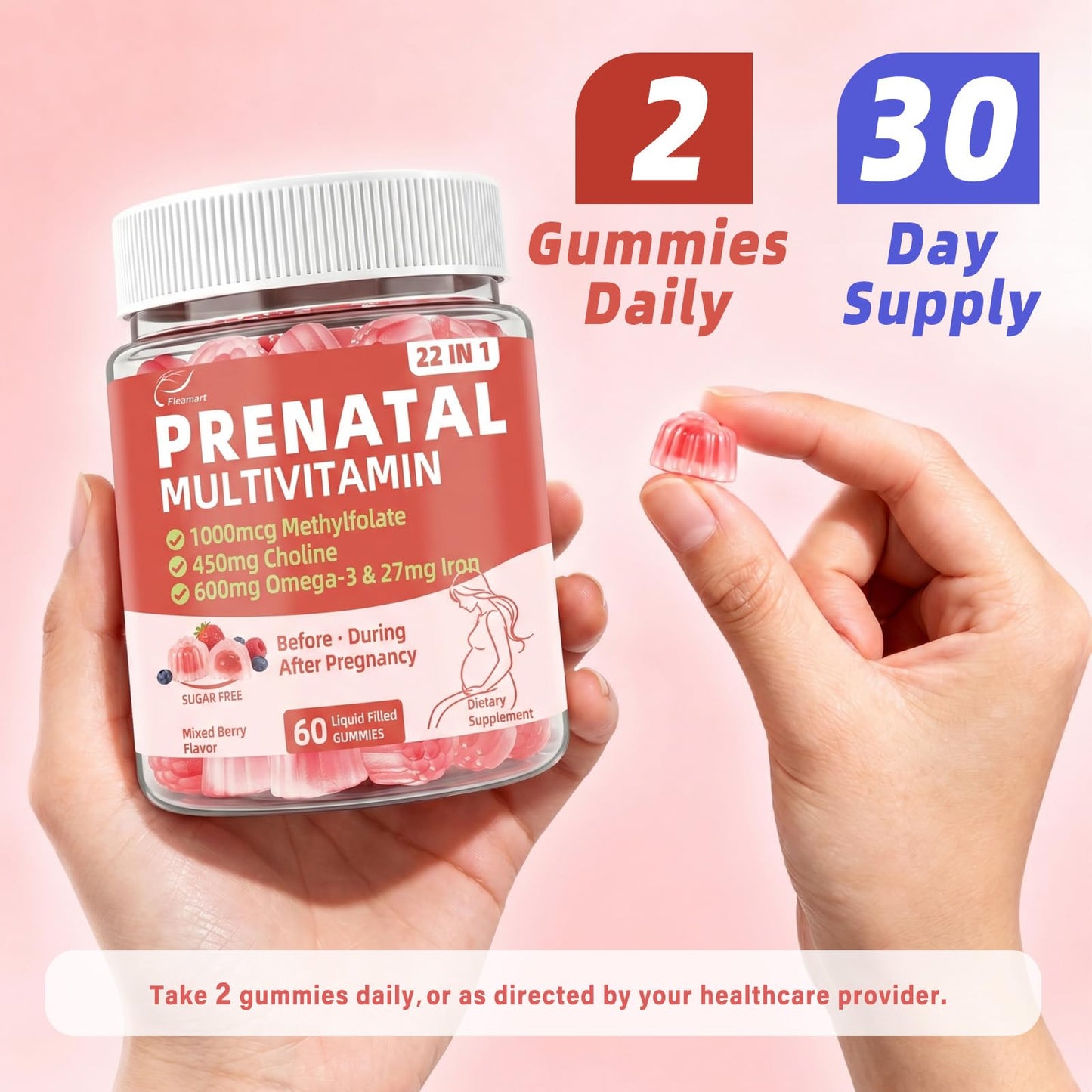 Fleamart Prenatal Vitamins for Women Gummy 60 Count