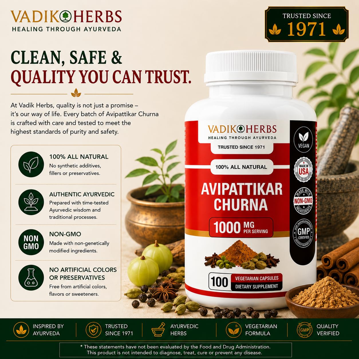 Vadik Herbs Avipattikar Churna Powder 100 Count