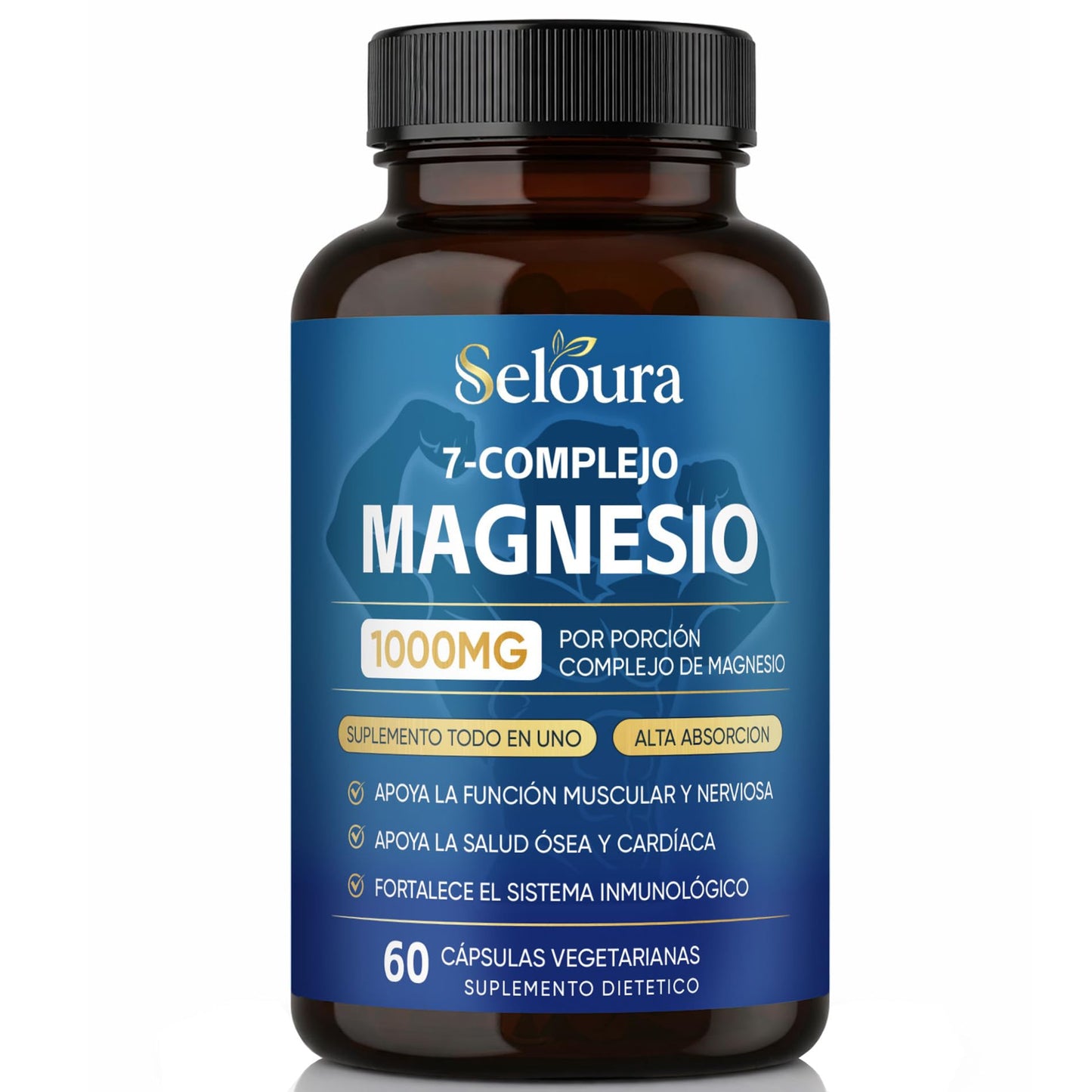 Awtse Seloura Magnesio 7 Complejo – Magnesium Glycinate Malate Taurate Blend for Muscle Function & Daily Energy Support, Bioavailable Mineral Formula, 60 Capsules