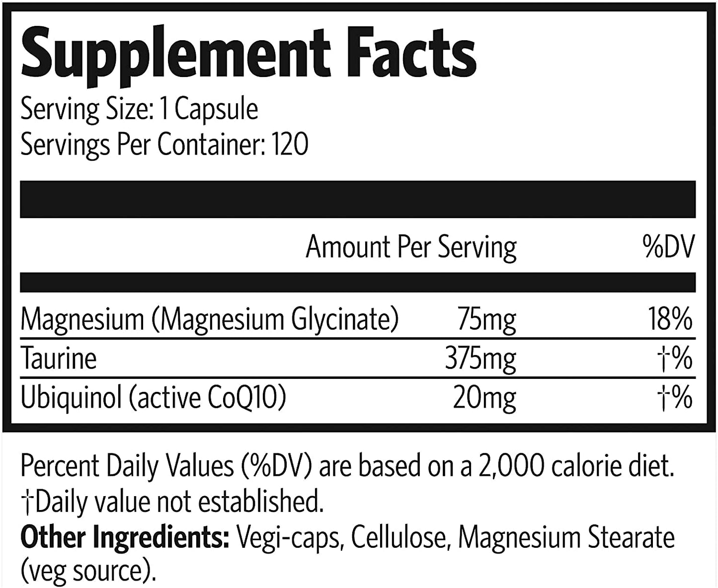 Pure Lab Vitamins Magnesium Glycinate + Taurine + CoQ10 Vegi-Caps, 120 Capsules