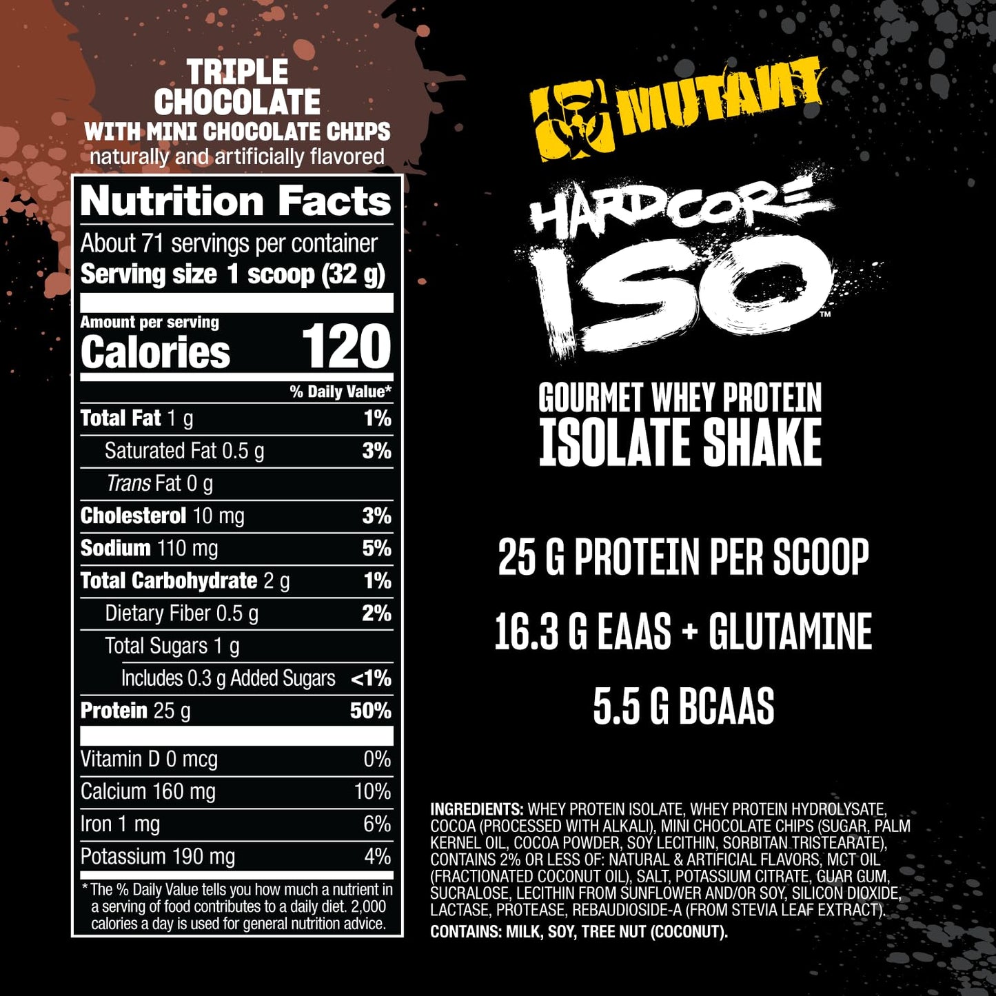 Mutant Hardcore ISO Whey Protein Isolate Powder, 5 lb, 80 Servings