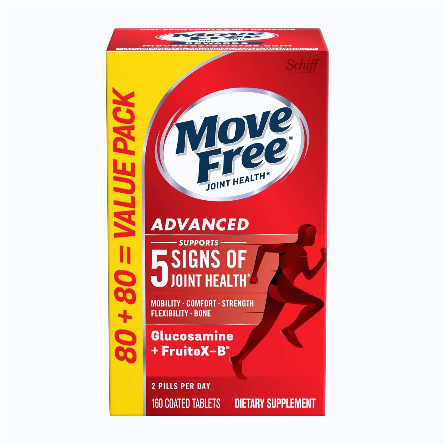 Move Free Advanced Glucosamine Chondroitin + Calcium Fructoborate Joint Support Tablets, 160 Count
