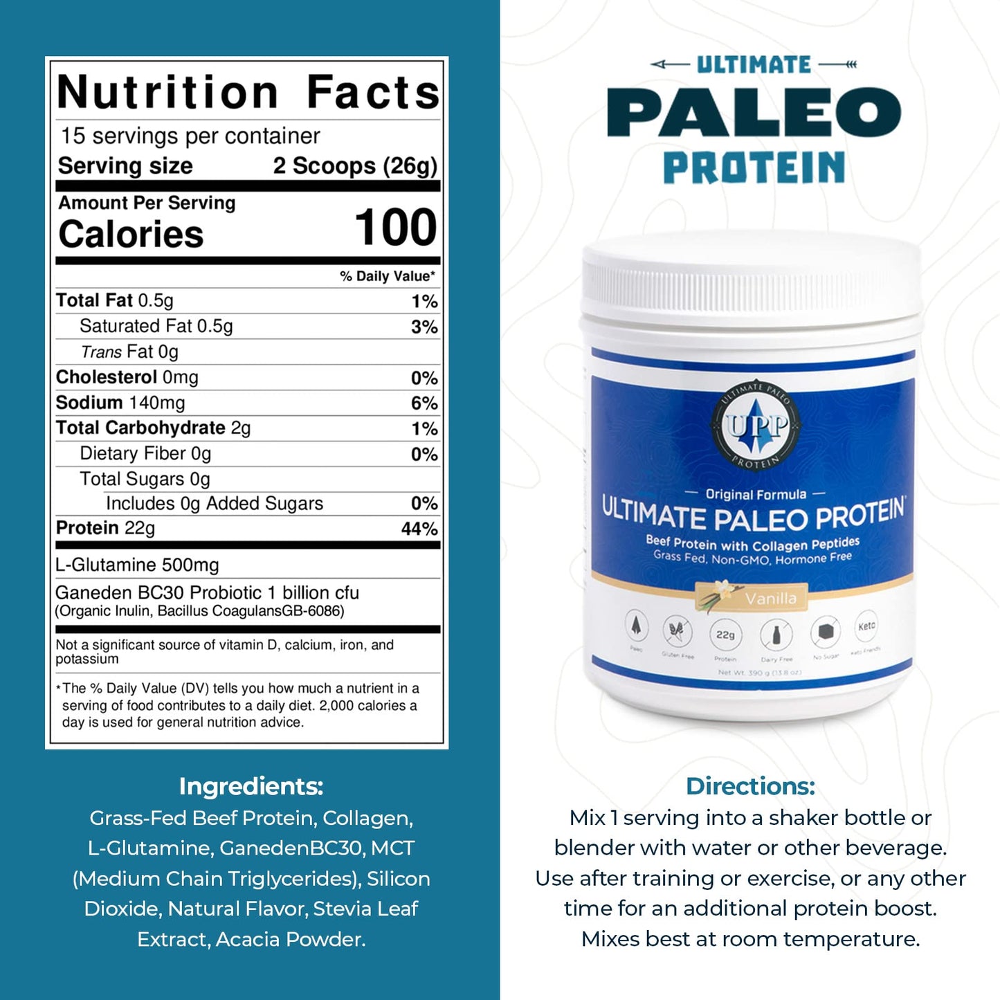 Ultimate Paleo Protein Powder Vanilla 13.8 oz