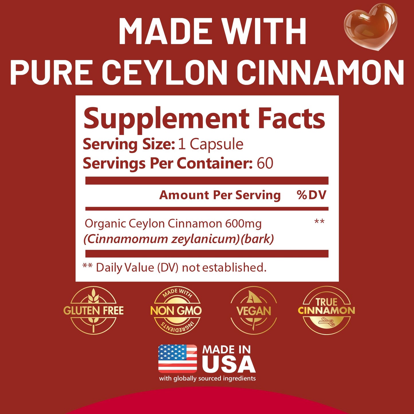 Kwala Nutrition Ceylon Cinnamon Supplement Capsules, 60 Count