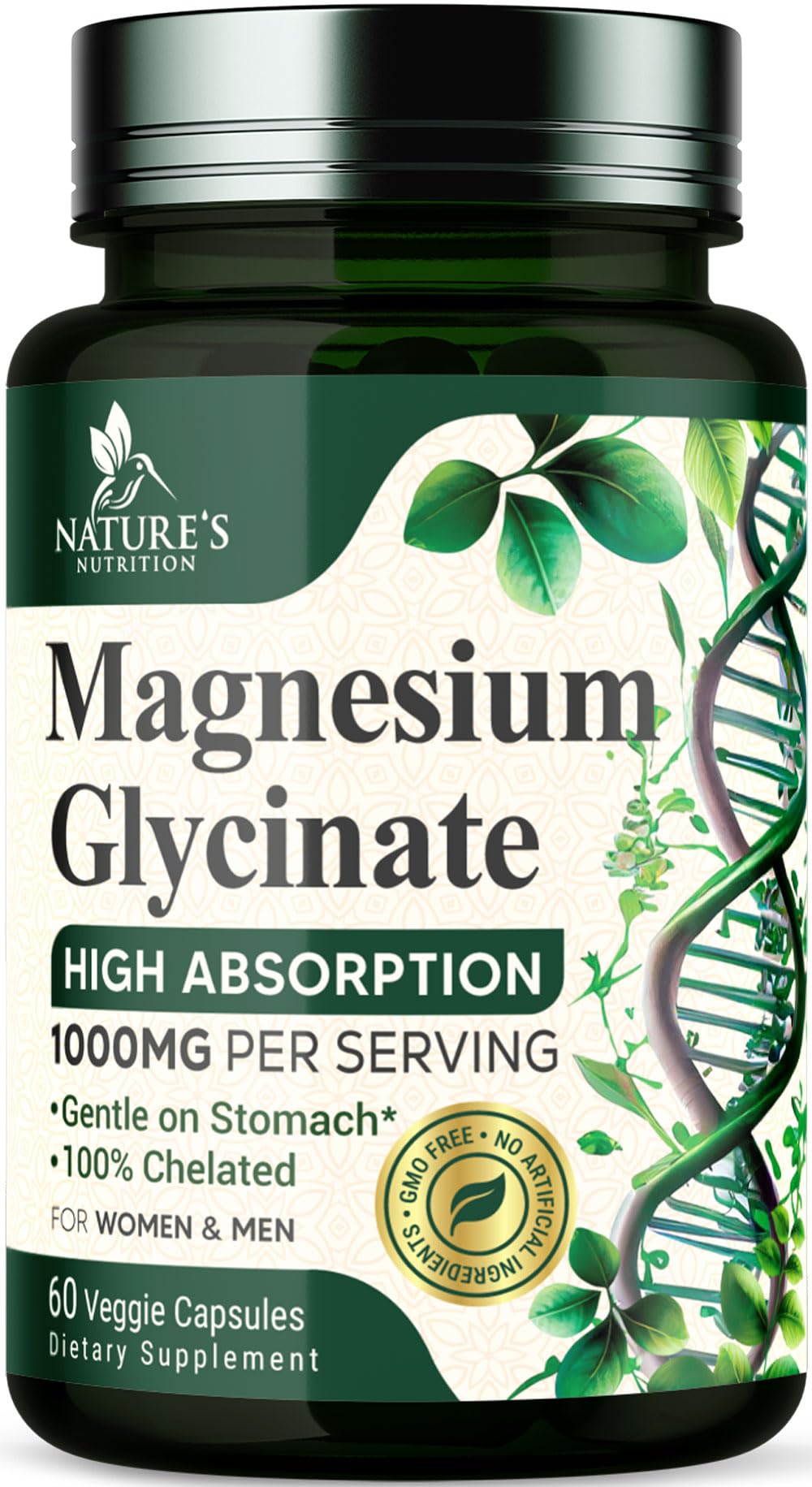 Nature's Nutrition Magnesium Glycinate 1000mg Capsules, 60 Count
