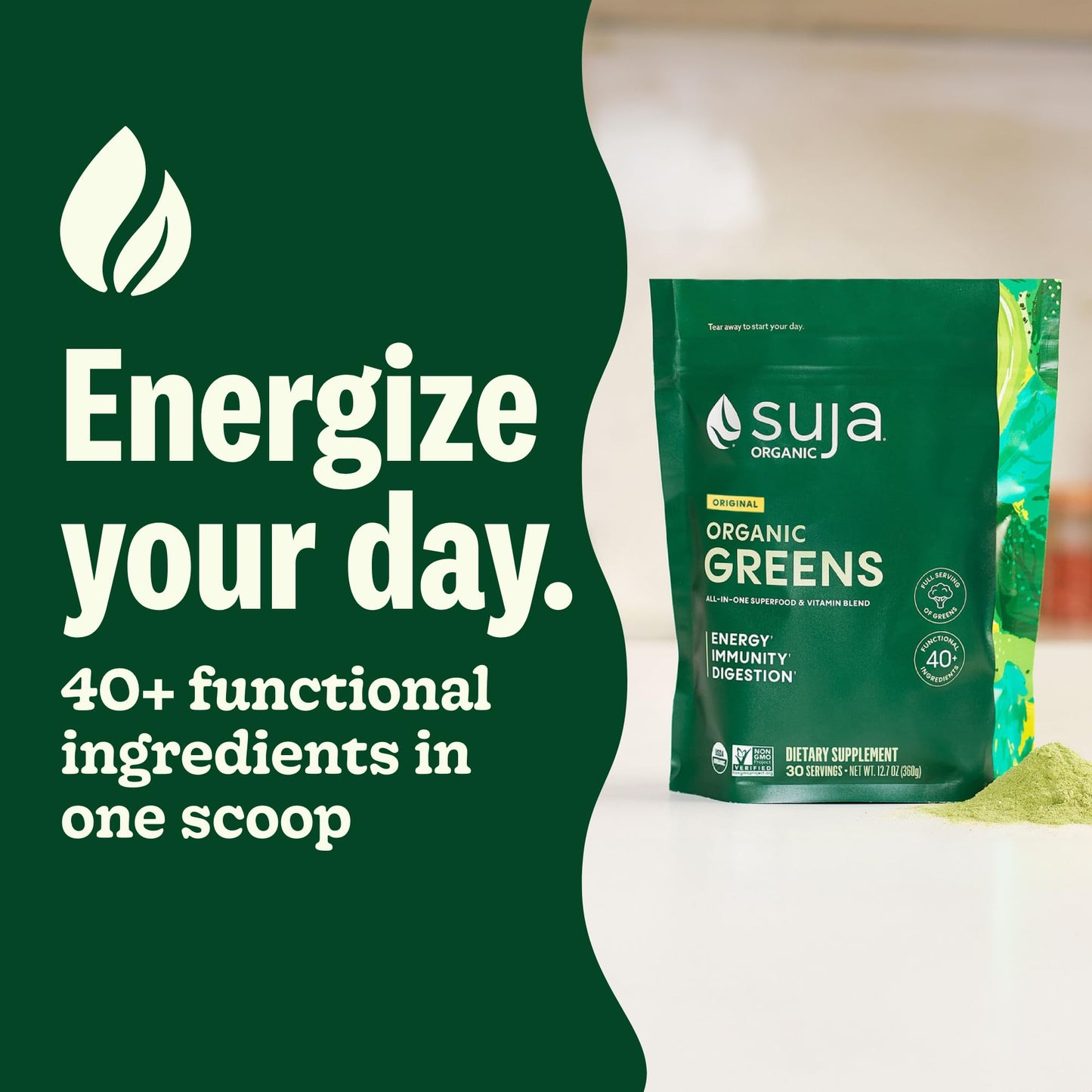 Suja Organic Greens Probiotic Powder Spirulina 12.7 oz