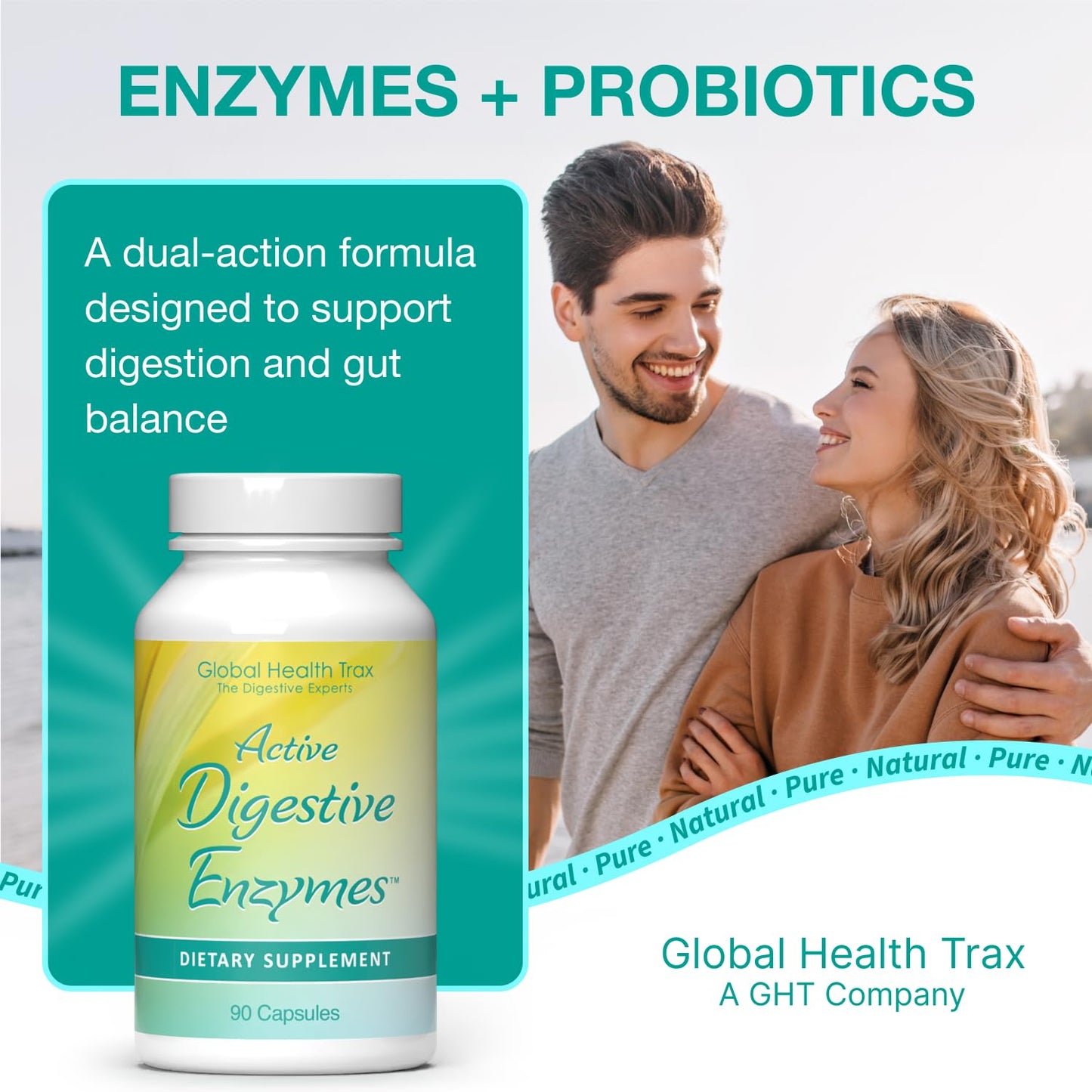 GHT Global Health Trax Active Digestive Enzymes Supplement Capsules, 90 Count