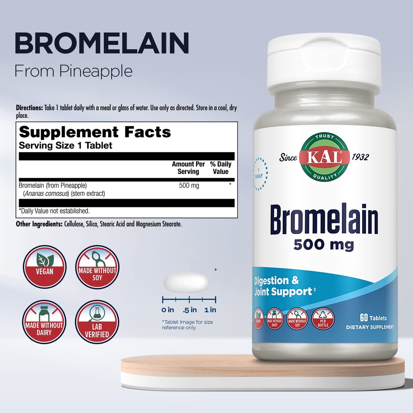 KAL Bromelain 500 mg Tablet, 60 Tablets