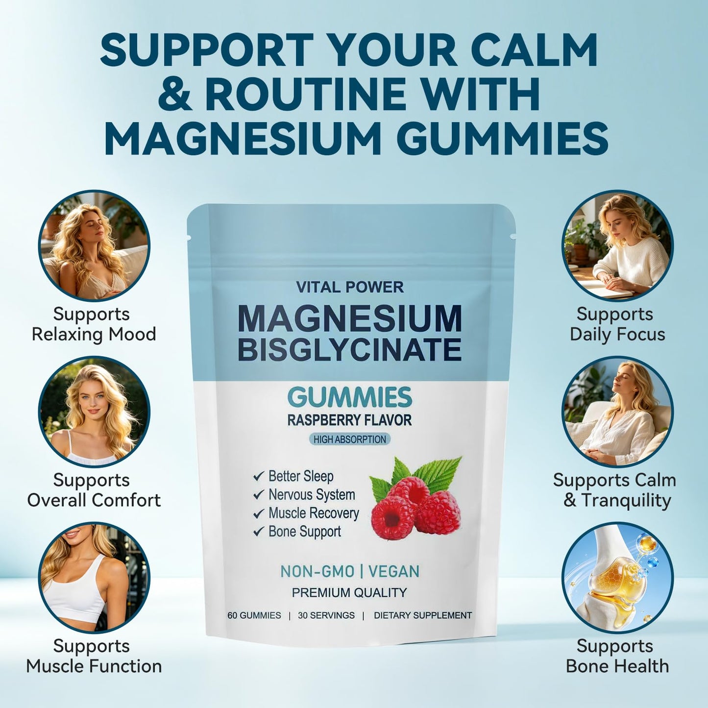WXZQQ Magnesium Bisglycinate Gummies, 60 Count