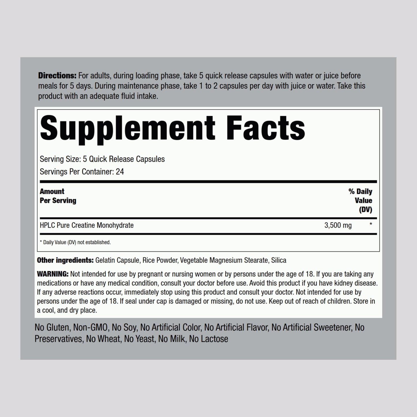 Piping Rock Creatine Monohydrate Capsules 120 Count
