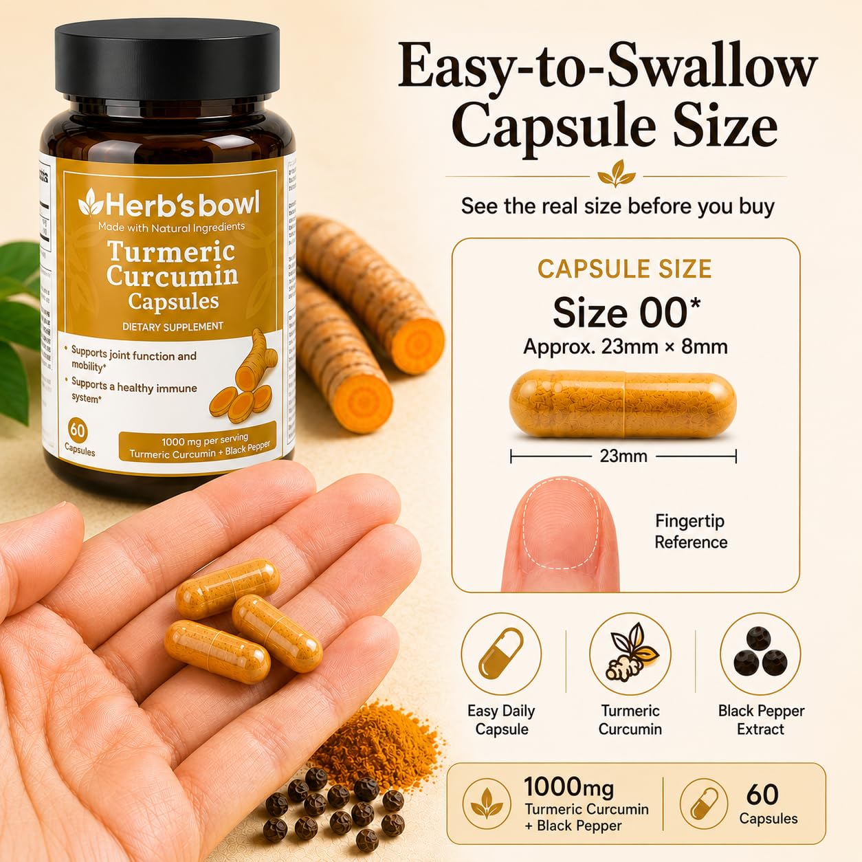 Herb'sbowl Turmeric Curcumin with Black Pepper Capsule, 60 Capsules
