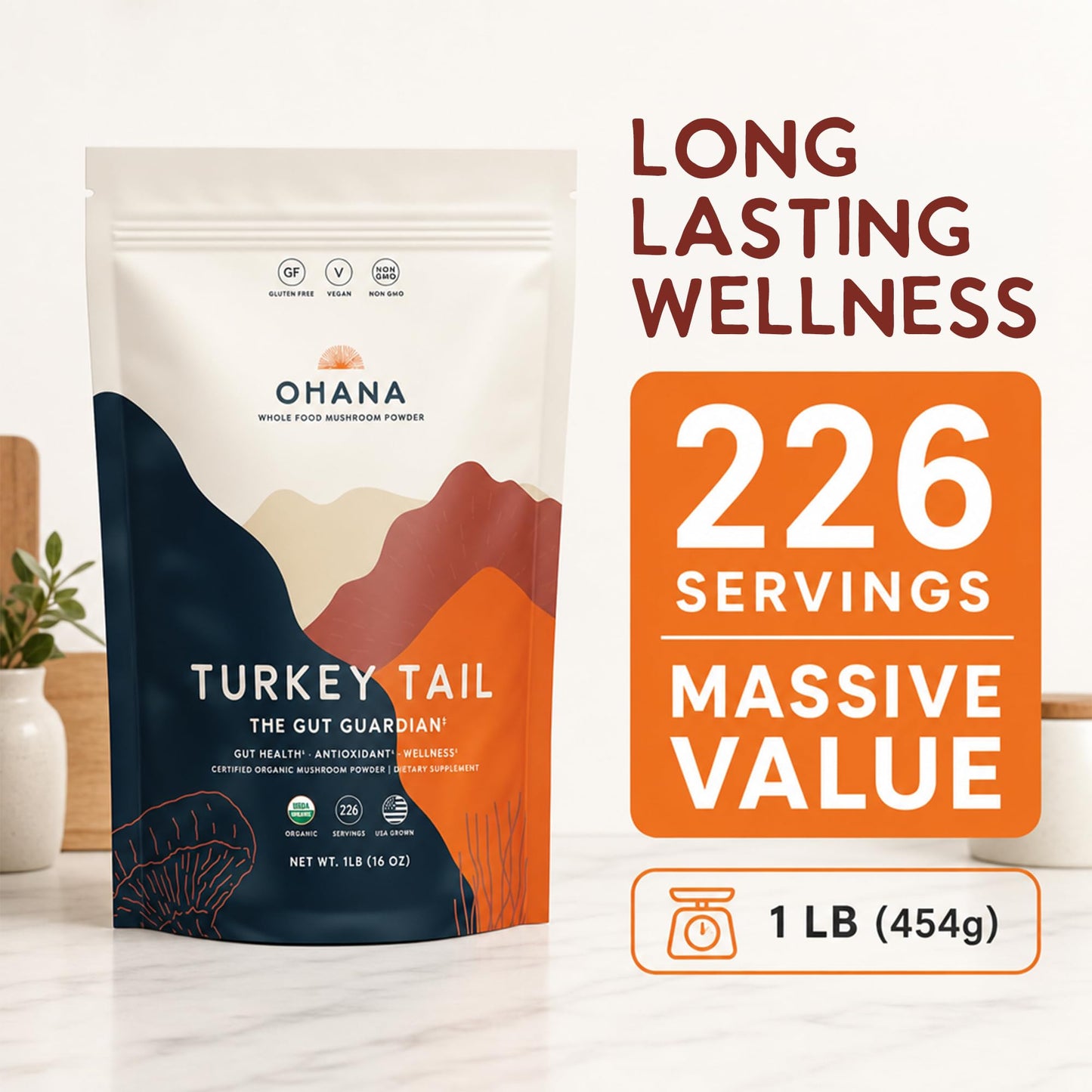 Ohana Mushrooms Turkey Tail Organic Mushrooms Powder Blend, 16 oz
