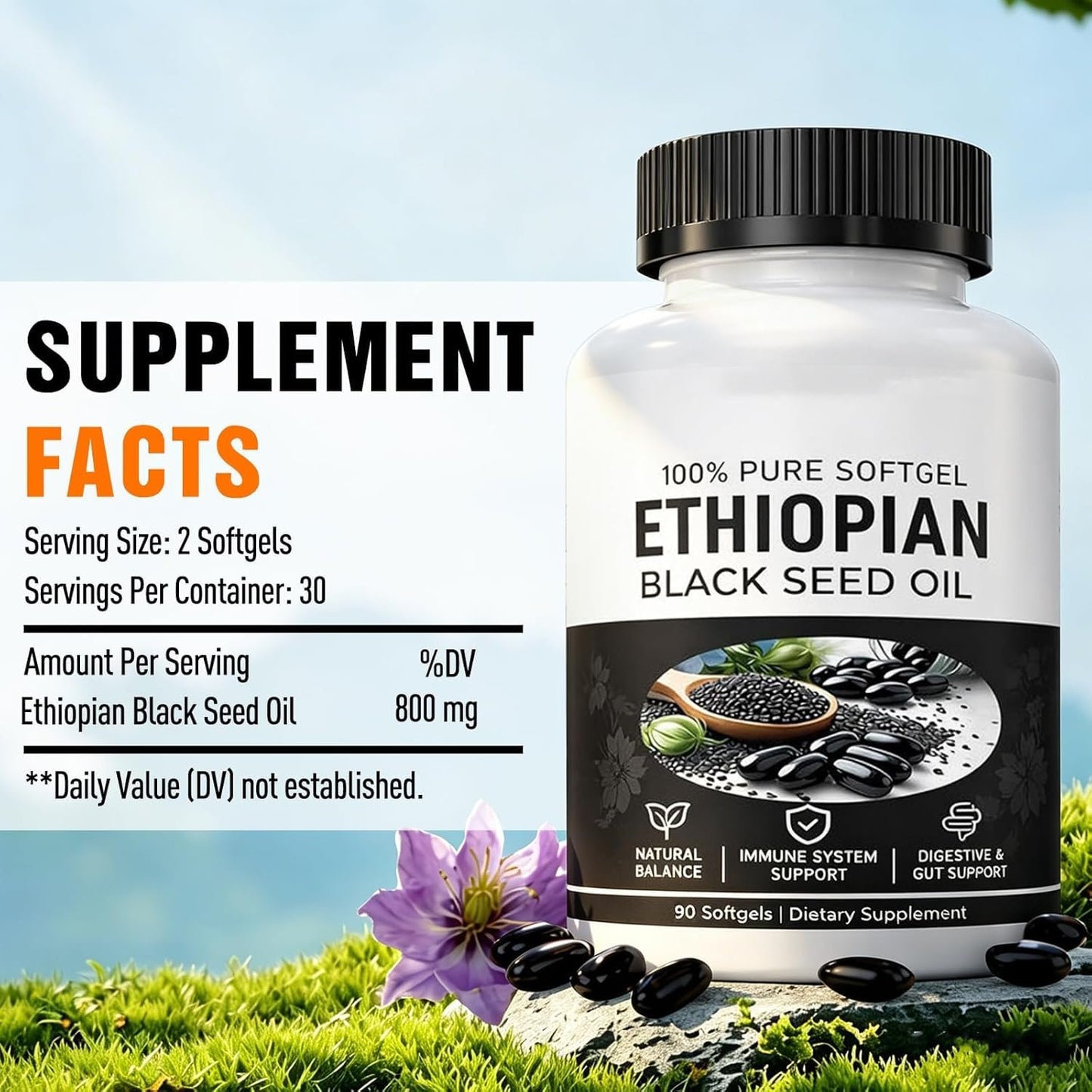 CLNXMT Ethiopian Black Seed Oil Softgels, 90 Count