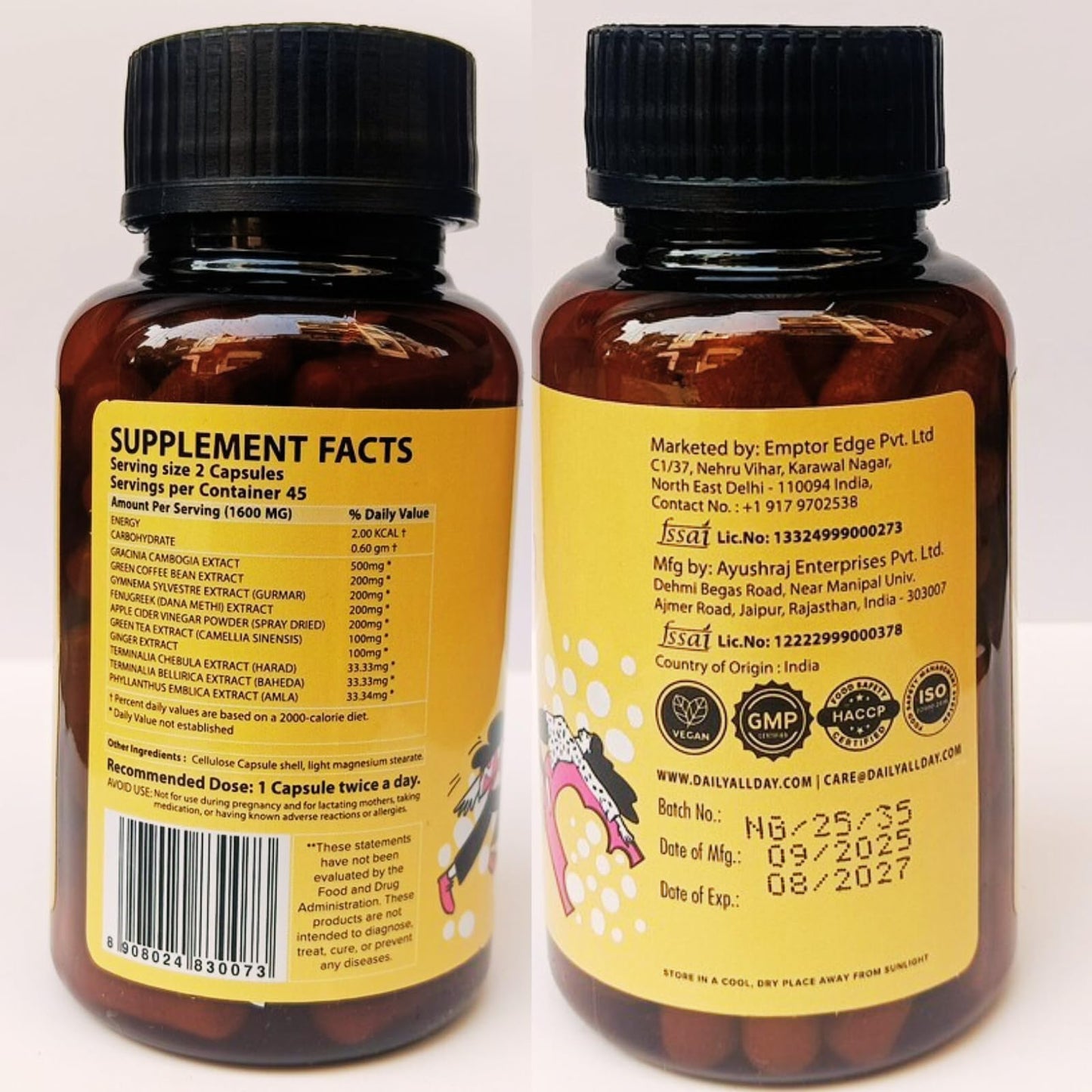 Daily All Day Apple Cider Vinegar Capsules with Garcinia Cambogia, 90 Count