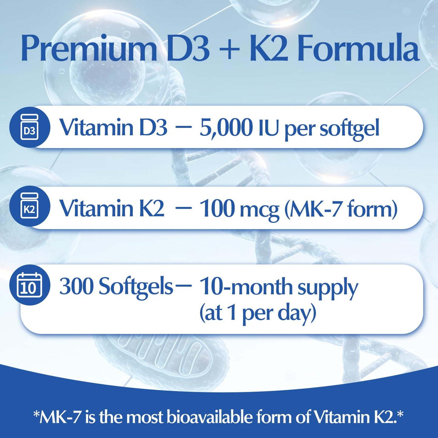 Garlicoccc Vitamin D3 10000 iu Plus K2 (MK-7) 200 mcg Virgin Coconut Oil Softgels 300