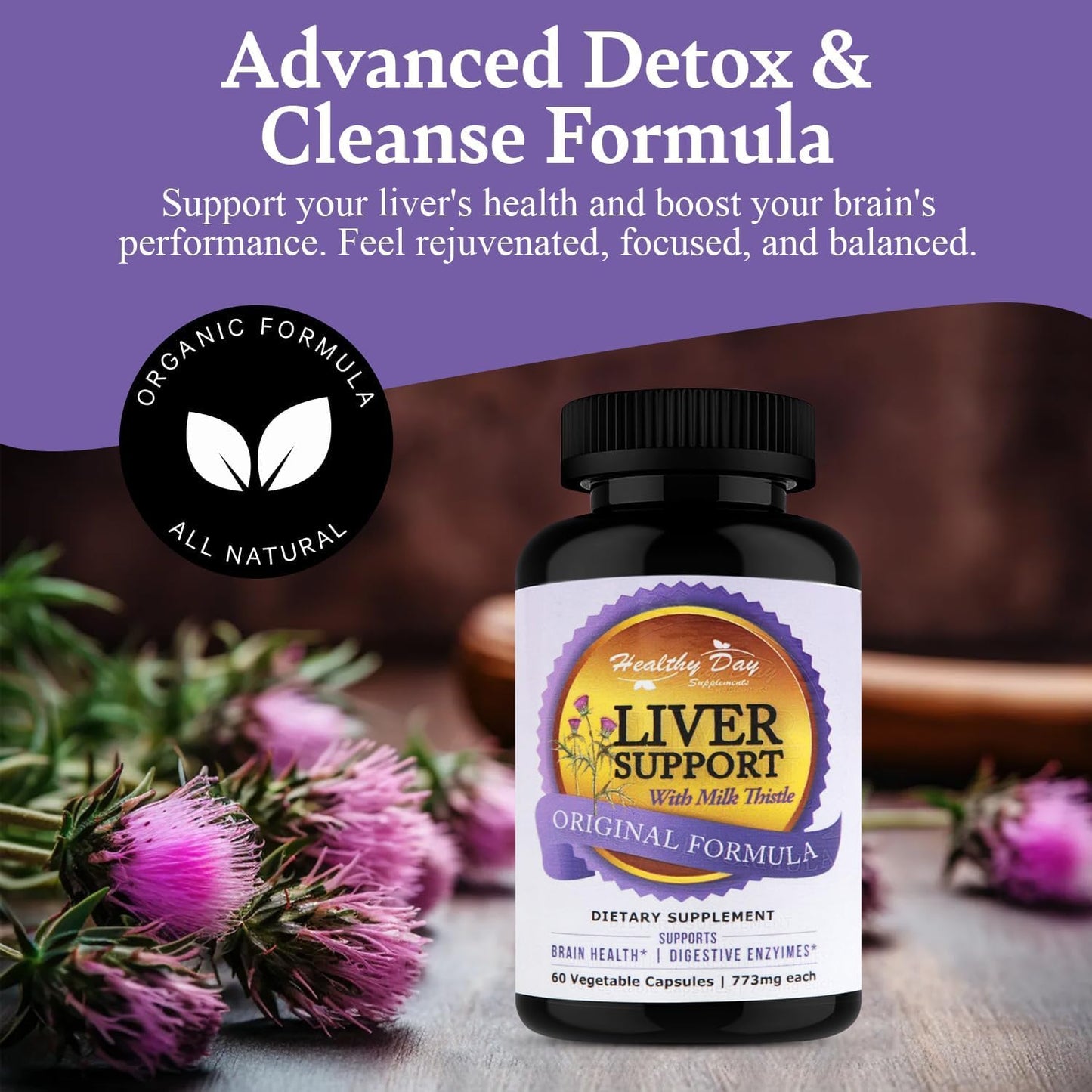 Healthy Day Supplements Liver Detox Cleanse & Repair Supports Brain Health & Digestive Enzymes 60 Capsules