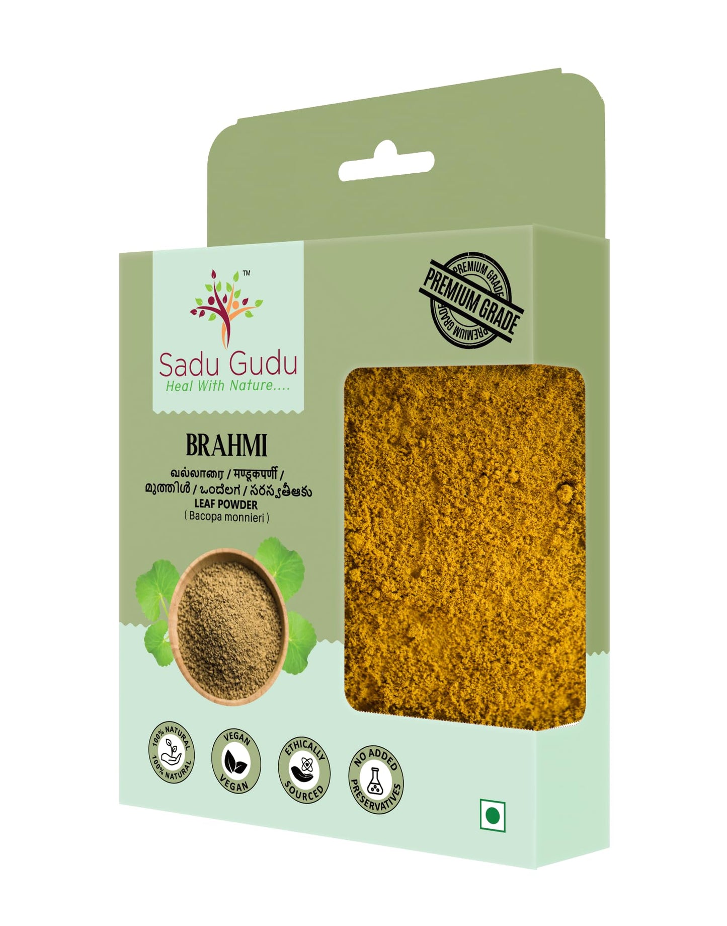 Sadu Gudu Brahmi Gotu Kola Centella asiatica Vallarai Leaves Powder, 3.52