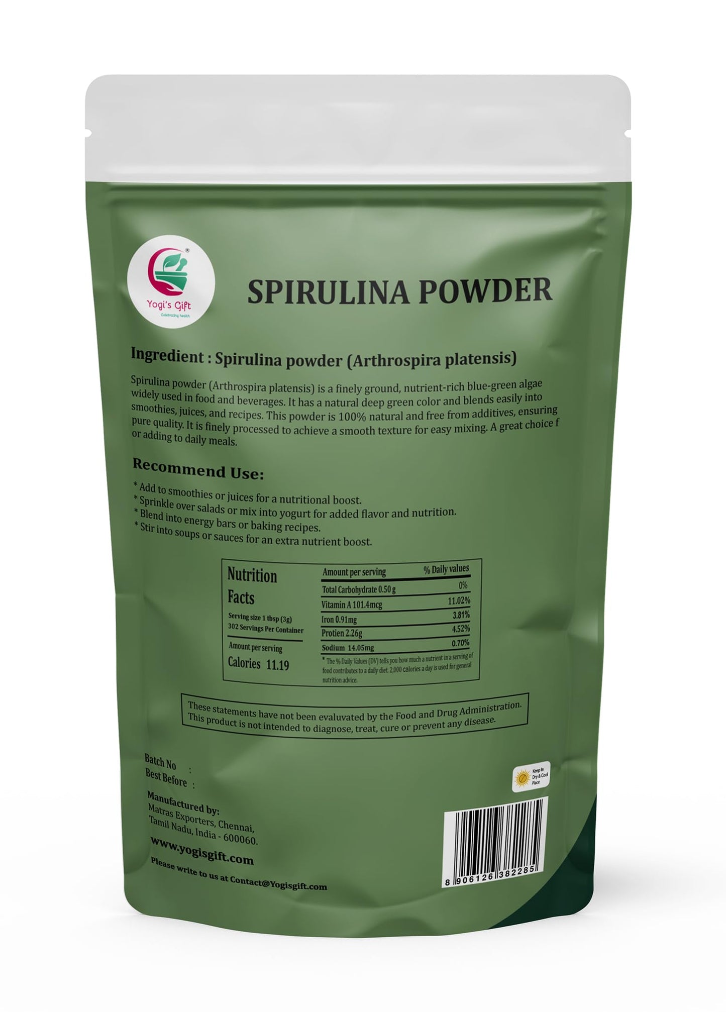 YOGI’S GIFT – Celebrating health Spirulina Powder 32 Ounce