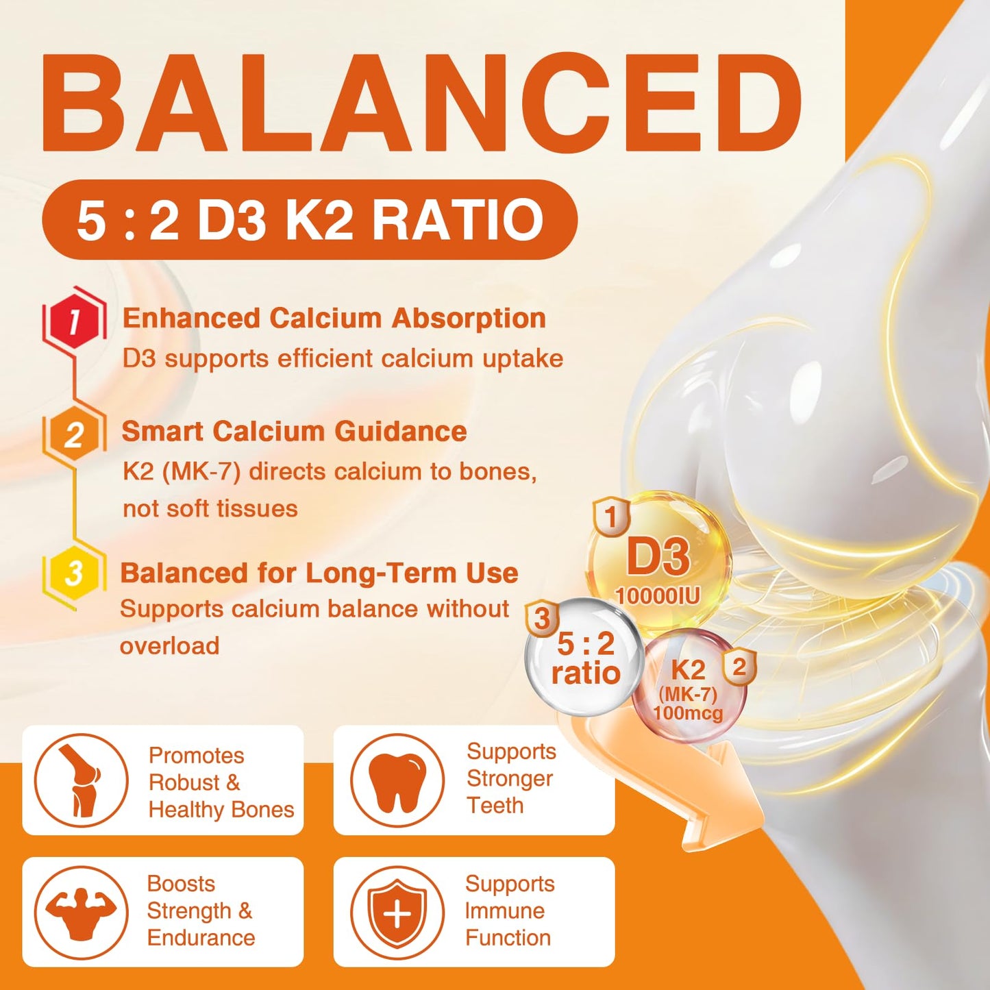 ZEBORA Vitamin D3 K2, 10,000 IU D3 & 100mg K2 Capsules, 120 Count