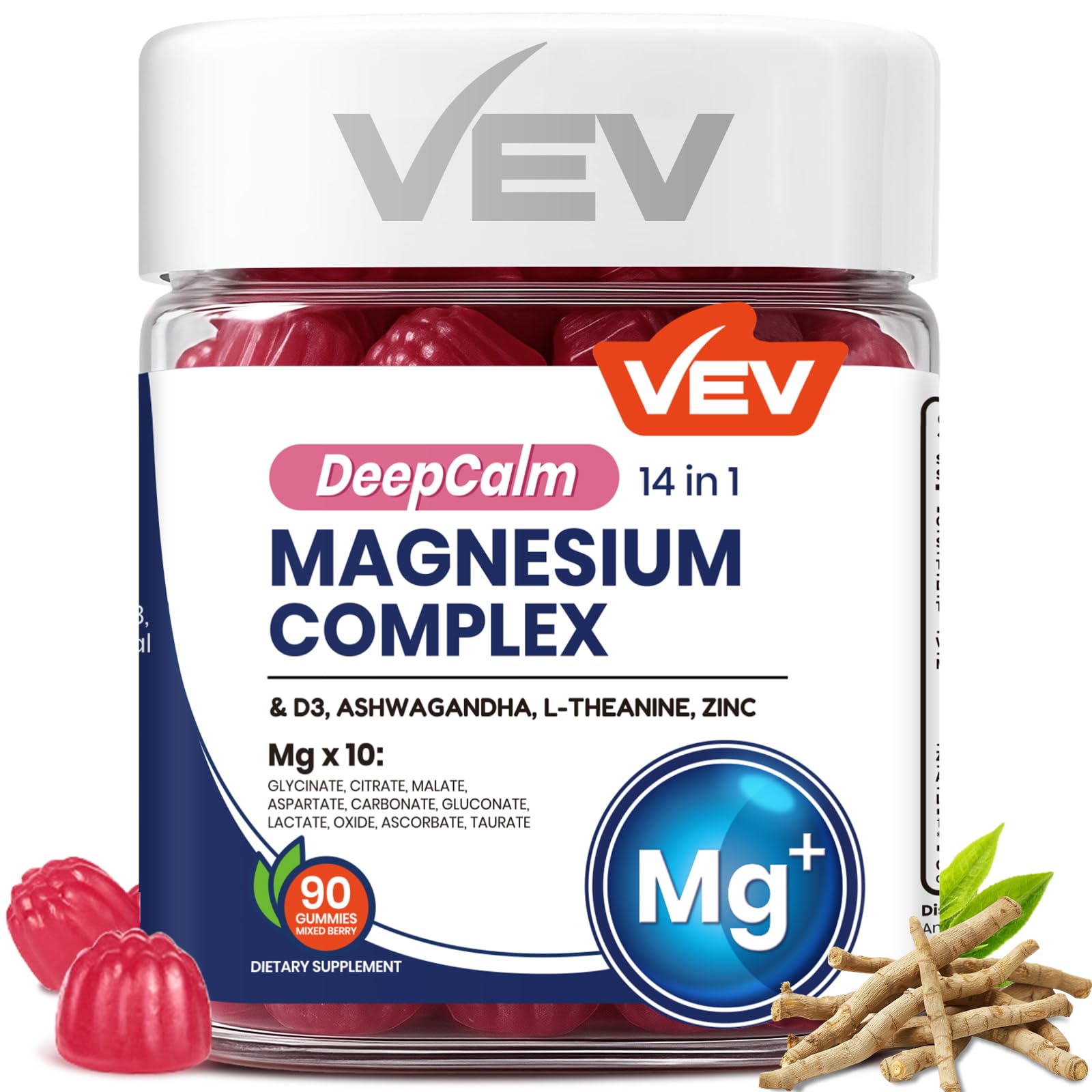 VEV Deep Calm Magnesium Complex 14-in-1 Gummies, 90 Count