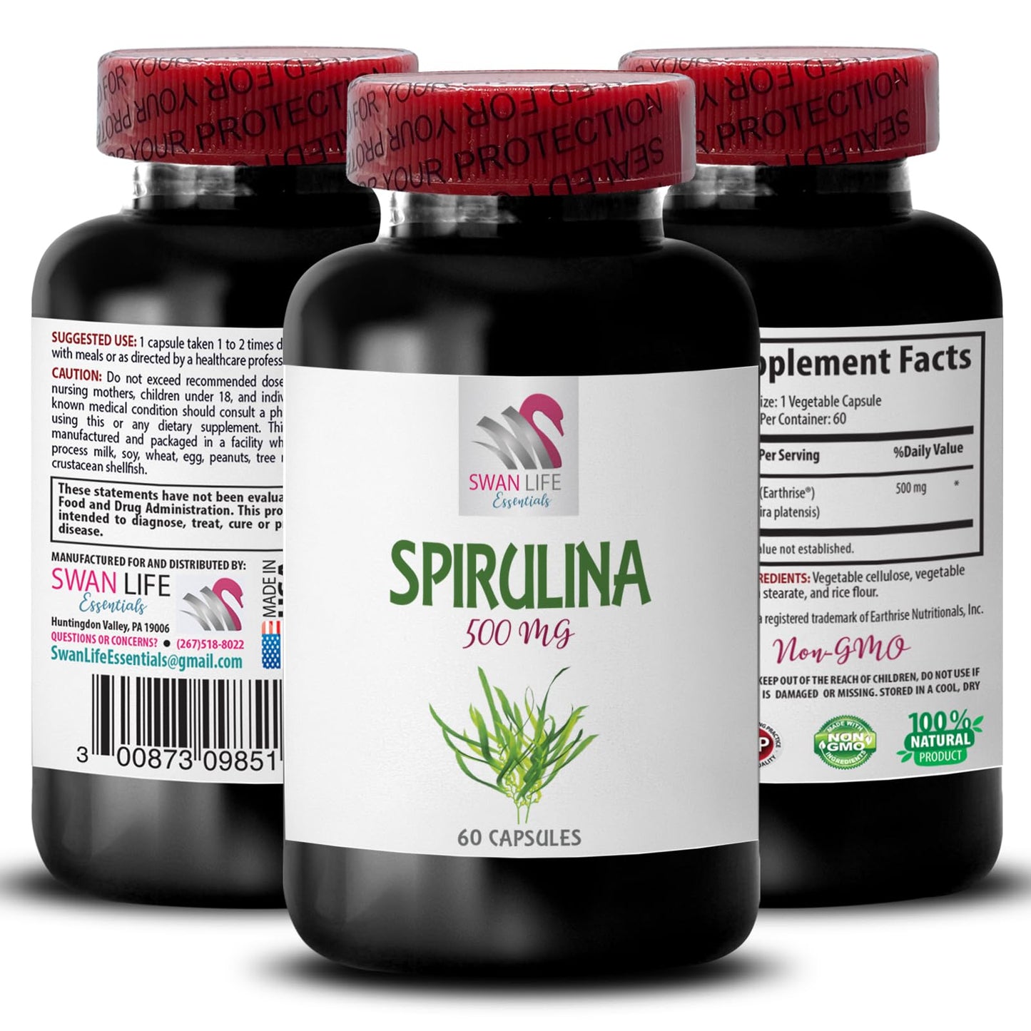 SWAN LIFE ESSENTIALS Memory Supplement for Brain with Spirulina & Chlorella Capsules, 60 Count