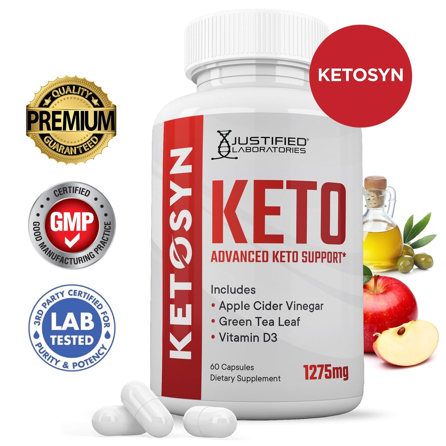 Justified Laboratories Ketosyn Keto ACV Pills 1275MG Keto Support Blend Capsules 120