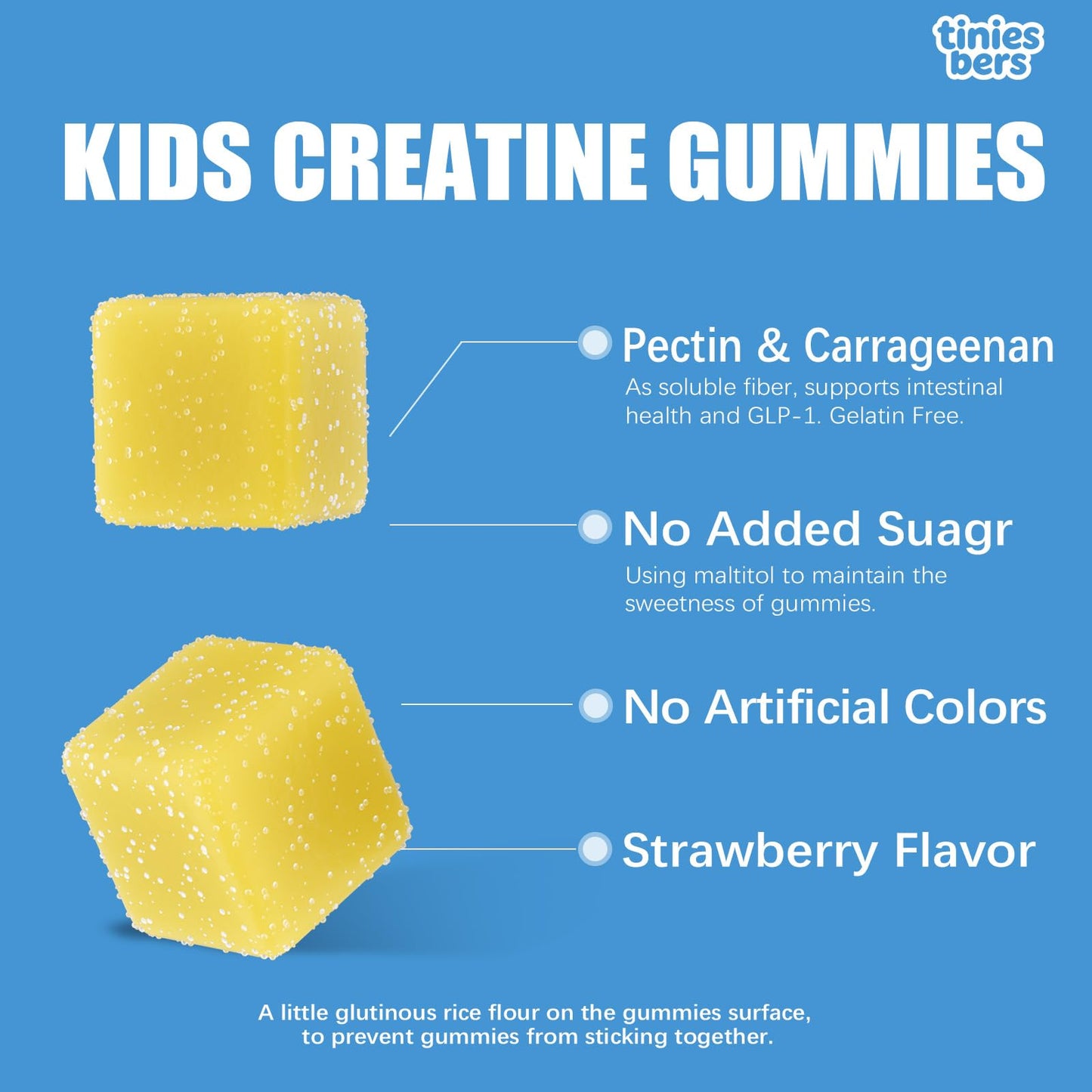 Tinies bers Creatine Gummies for Kids & Teens, 1g Creatine with Multivitamins, Methyl B12, Support Daily Growth, Muscle, Energy, Brain & Immune Health, Vegan, Pectin, Strawberry, Sugar Free, Gummy, 90
