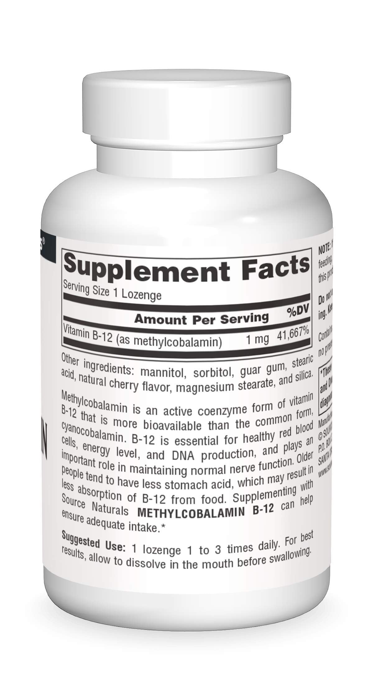 Source Naturals MethylCobalamin Vitamin B-12 Cherry-Flavored Lozenges, 1 mg, 240 Lozenges