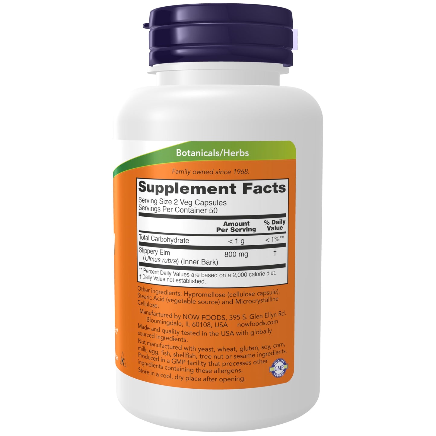 NOW Foods Slippery Elm (Ulmus rubra) 400 mg Capsules, 100 Count