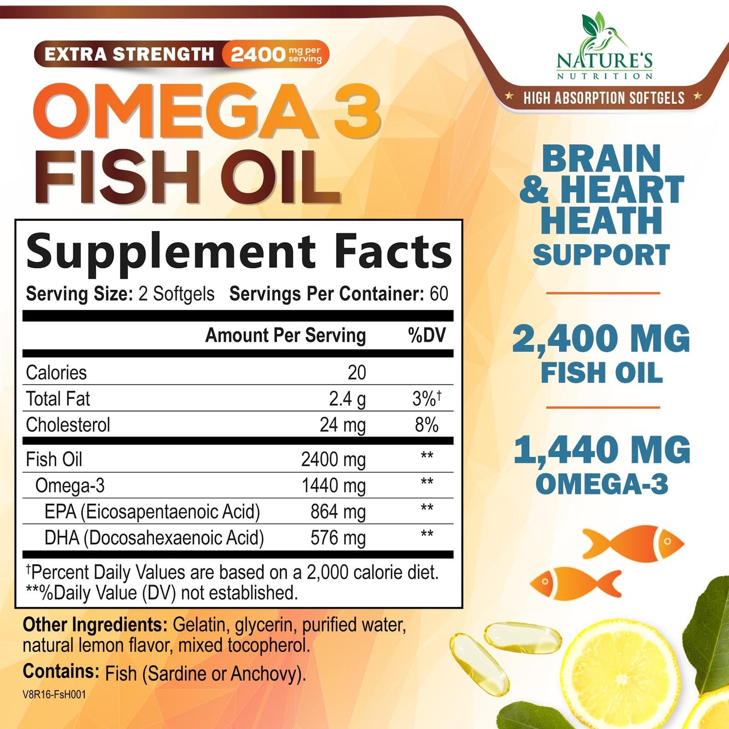 Nature's Nutrition Omega 3 Fish Oil Supplements Softgels 120