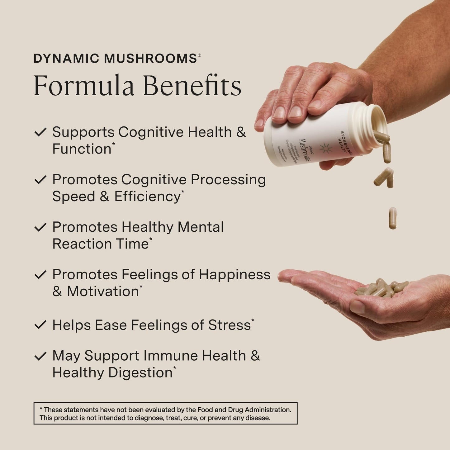 Stonehenge Health Dynamic Mushrooms 1400 mg, 5 Mushroom Complex (Lion’s Mane, Reishi, Chaga, Maitake, Shiitake) 100% Fruiting Bodies Brain, Memory, Focus & Immune Support Capsules 60
