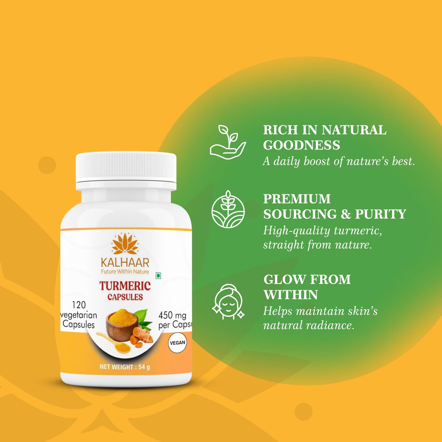 KALHAAR Turmeric Capsules 120 Vegan Capsules