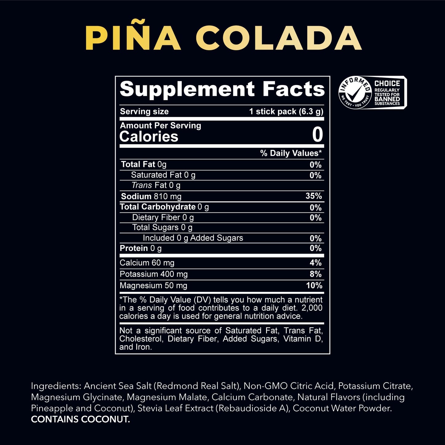 REDMOND Re-Lyte Sugar Free Electrolyte Powder Packets (Pina Colada) 30 Servings