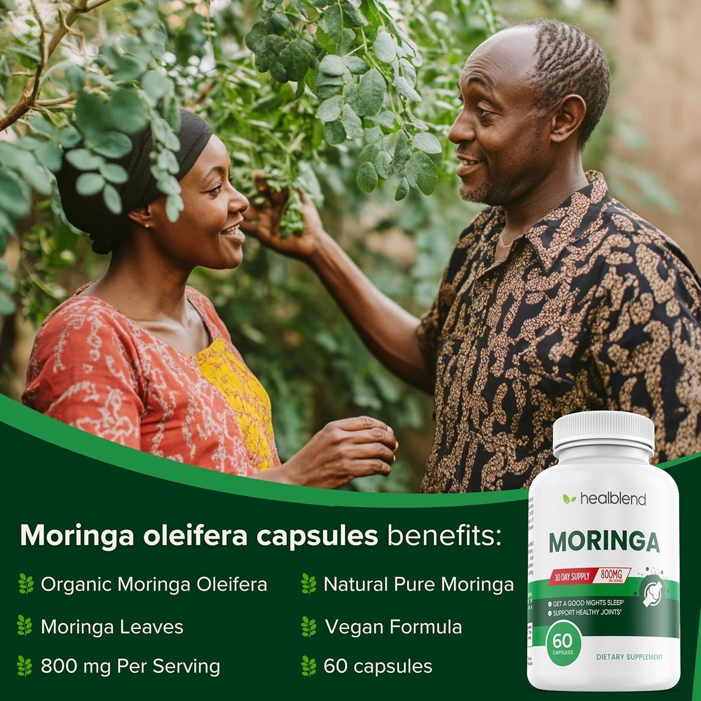healblend Moringa Oleifera Leaf Powder Capsules, 60 Capsules