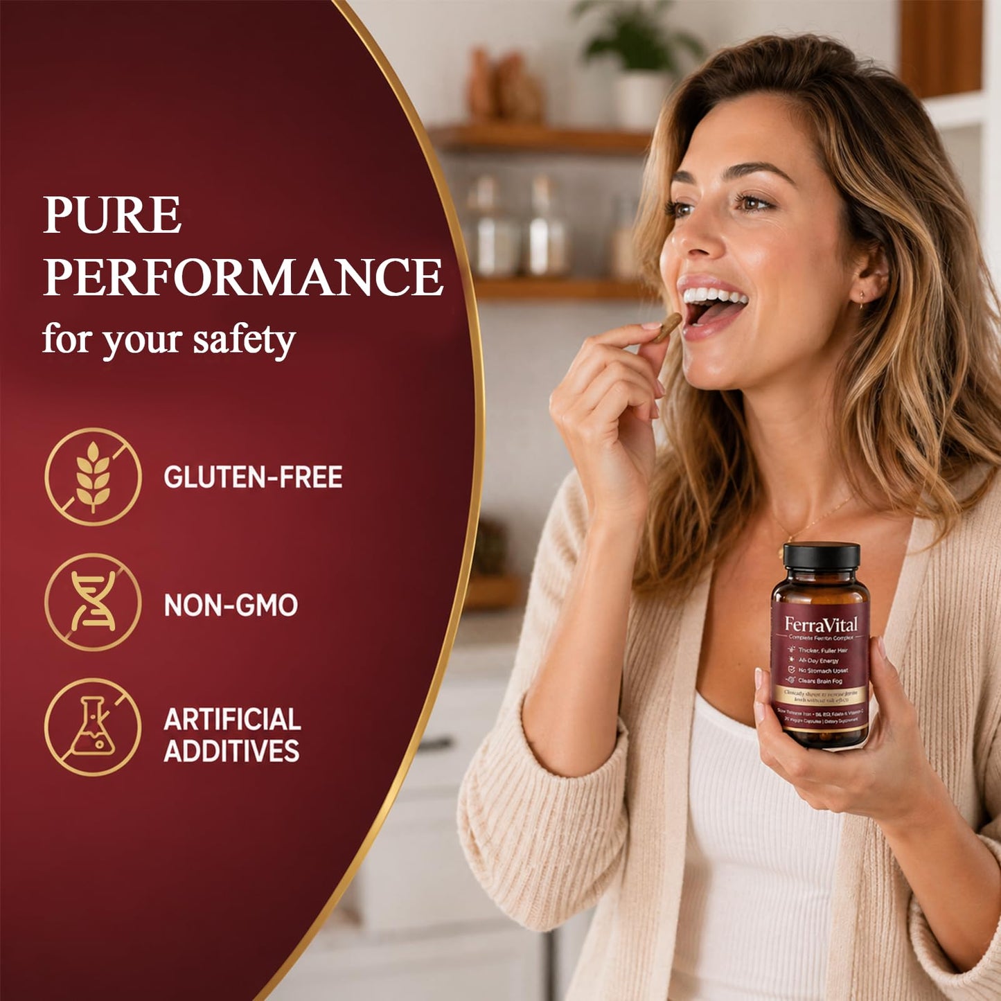 WOVOEO Ferravital Ferritin Support for Women with Ferrous Glycine, Vitamin C, B6, Zinc, B12 & Folate, Gluten Free & Non-GMO, Gentle Iron Support for Energy, 60 Capsules