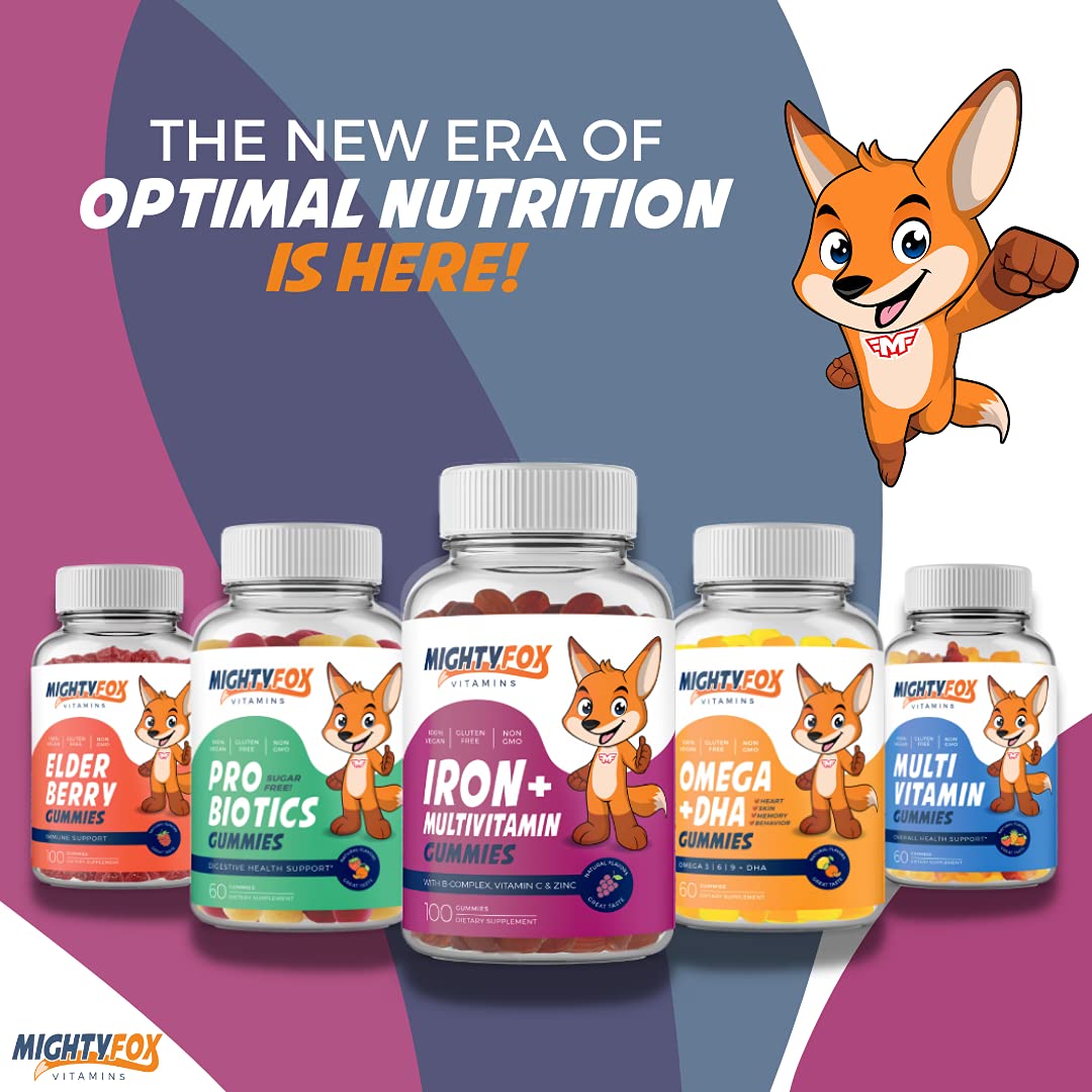 MIGHTY FOX VITAMINS Iron Gummy Vitamins for Kids & Teens, 100 Count