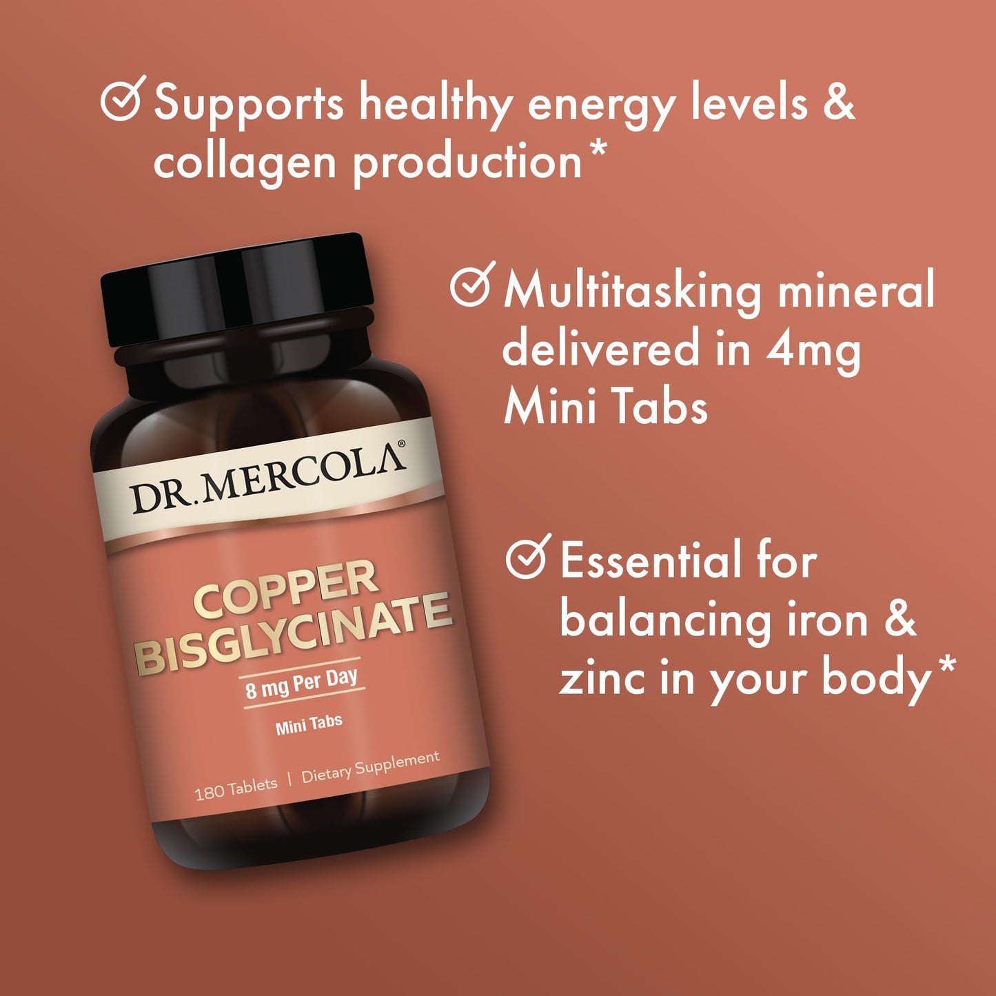 Dr. Mercola Copper Bisglycinate Tablets, 180 Count