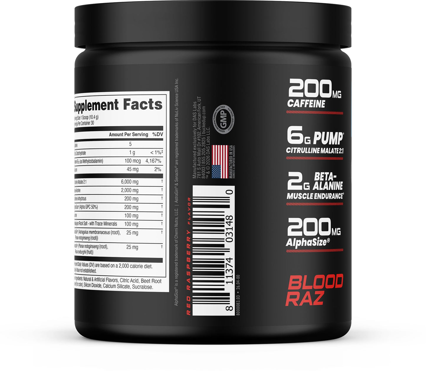 Bucked Up Pre Workout Powder Red Raz 10.99 Ounce