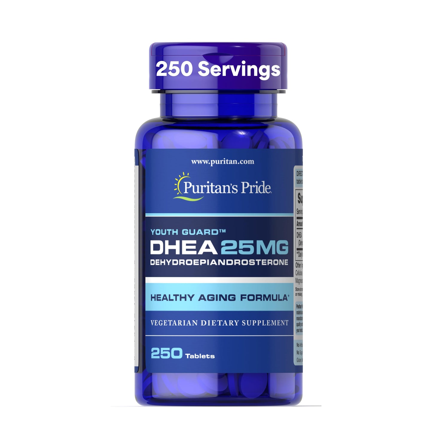 Puritan's Pride Youth Guard DHEA for Women and Men 25 mg Tablet, 250 Tablets