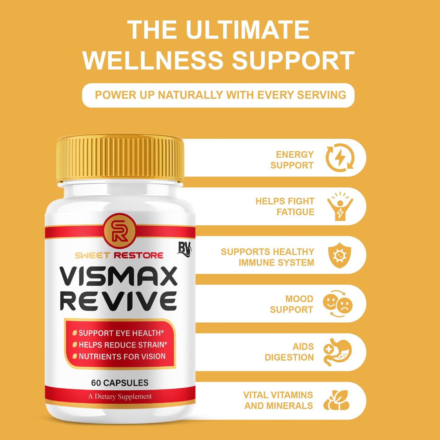 BLUE VIBE VisMax Revive Maximum Strength Overall Vision & Wellness Support Supplement Capsules, 180 Capsules