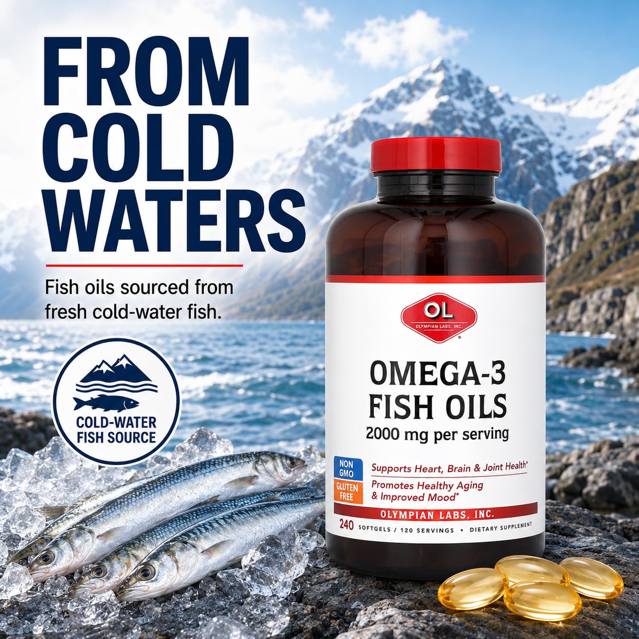 Olympian Labs Omega-3 Fish Oils Softgels, 240 Softgels