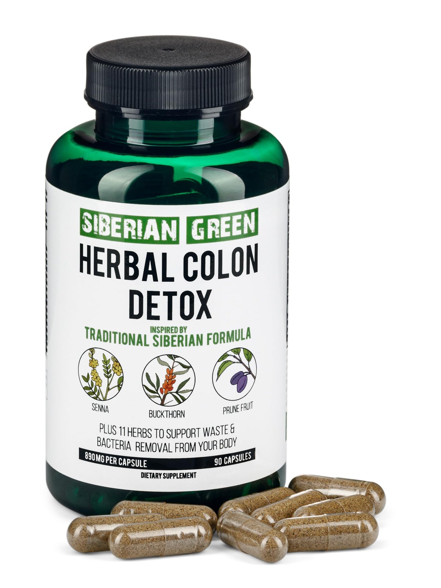 Siberian Green Herbal Colon Detox with Senna Buckthorn Prune Fruit 90 Capsules