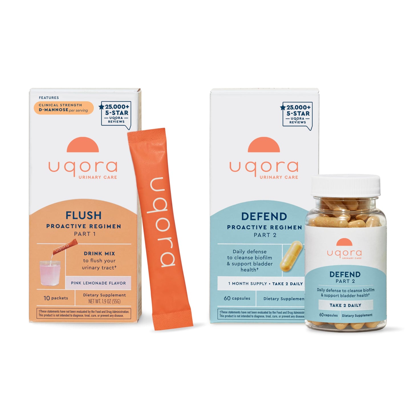 Uqora Flush 10 Packets & Defend 60 Capsules Bundle