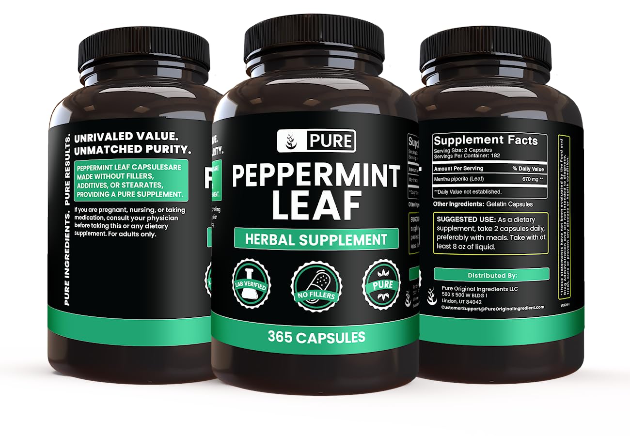 PURE ORIGINAL INGREDIENTS Peppermint Leaf Capsules 365