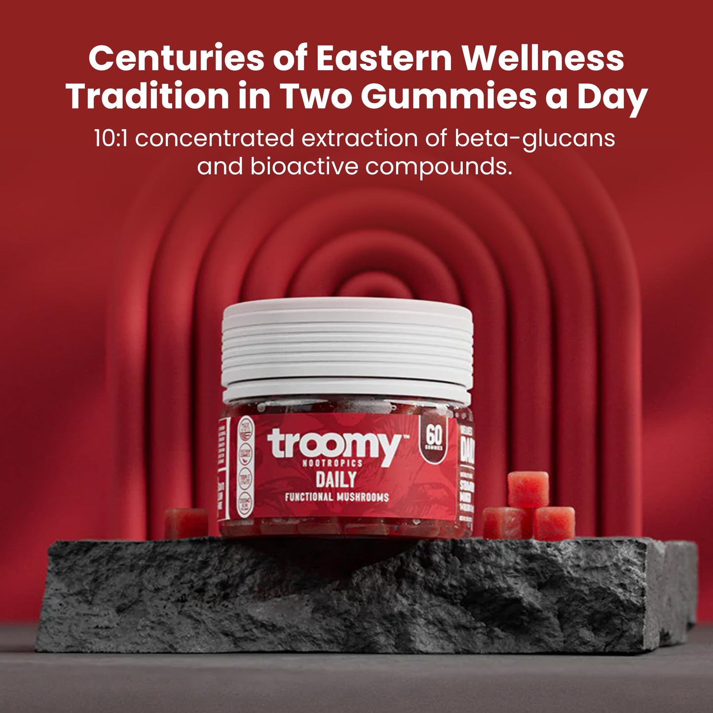 Troomy Nootropics Daily 14 Mushroom Blend Gummies 60 Count
